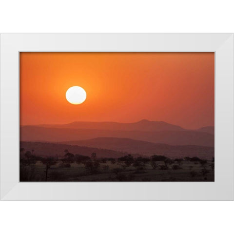 Namibia, Damaraland Orange sunset over mountains White Modern Wood Framed Art Print by Kaveney, Wendy