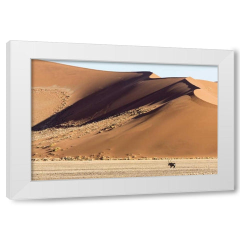Namibia, Namib-Naukluft Park Sand dunes and Oryx White Modern Wood Framed Art Print by Kaveney, Wendy