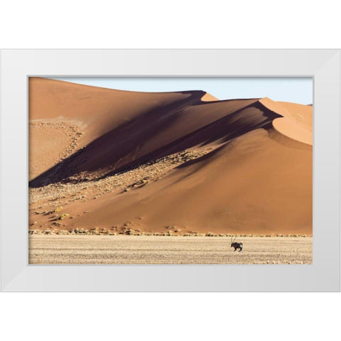 Namibia, Namib-Naukluft Park Sand dunes and Oryx White Modern Wood Framed Art Print by Kaveney, Wendy