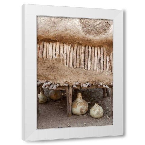 Namibia, Opuwo Gourds under food storage hut White Modern Wood Framed Art Print by Kaveney, Wendy