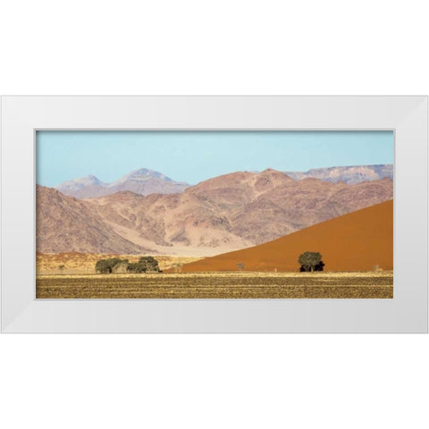 Namibia, Namib-Naukluft Sand dunes and mountain White Modern Wood Framed Art Print by Kaveney, Wendy
