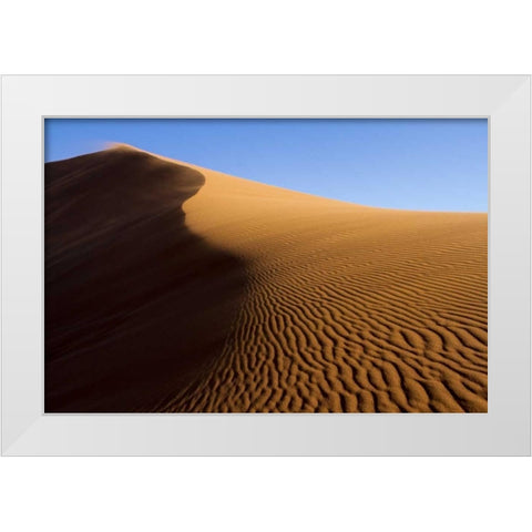 Namibia, Namib-Naukluft NP Blowing sand on dune White Modern Wood Framed Art Print by Young, Bill