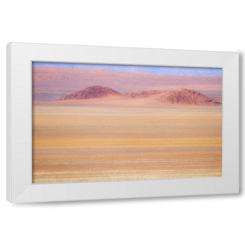 Namibia Heat distorts grassy plain and dunes White Modern Wood Framed Art Print by Young, Bill