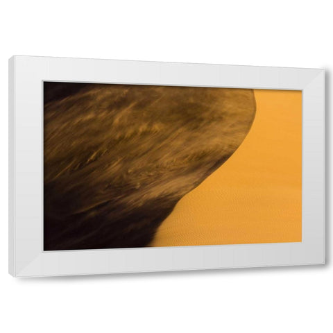 Namibia, Namib-Naukluft NP Blowing sand on dune White Modern Wood Framed Art Print by Young, Bill