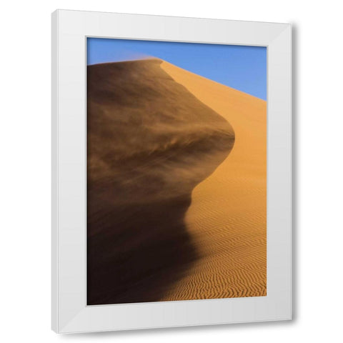 Namibia, Namib-Naukluft NP Blowing sand on dune White Modern Wood Framed Art Print by Young, Bill