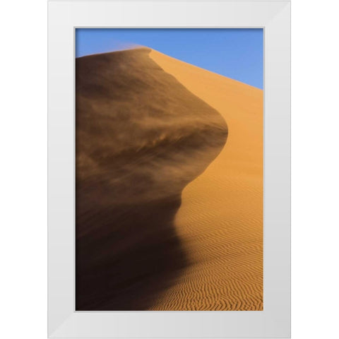 Namibia, Namib-Naukluft NP Blowing sand on dune White Modern Wood Framed Art Print by Young, Bill