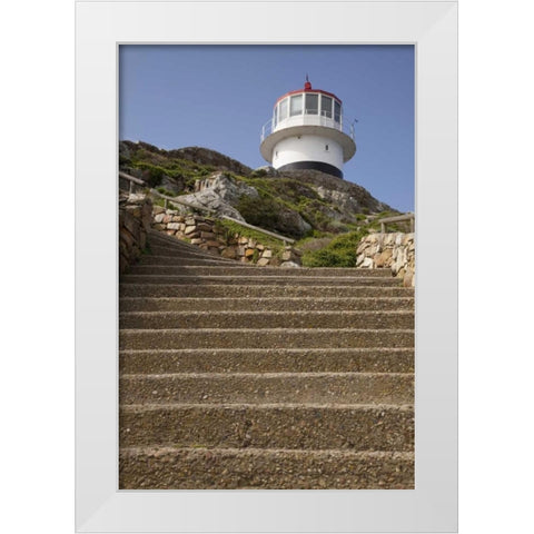 Stairs to a lighthouse, Cape Point, South Africa White Modern Wood Framed Art Print by Kaveney, Wendy
