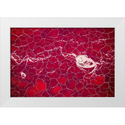 Africa-Tanzania-Aerial view of patterns of red algae and salt formations in shallow salt waters White Modern Wood Framed Art Print by Souders, Paul