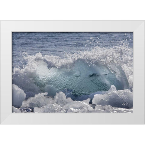 South Georgia Isl, Wirik Bay Wave on the beach White Modern Wood Framed Art Print by Paulson, Don