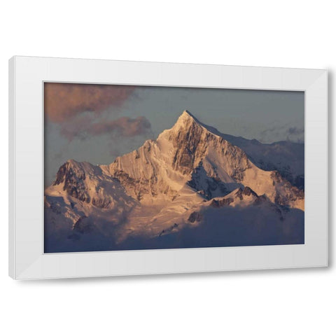 South Georgia, Snowy mountain peak at dawn White Modern Wood Framed Art Print by Young, Bill