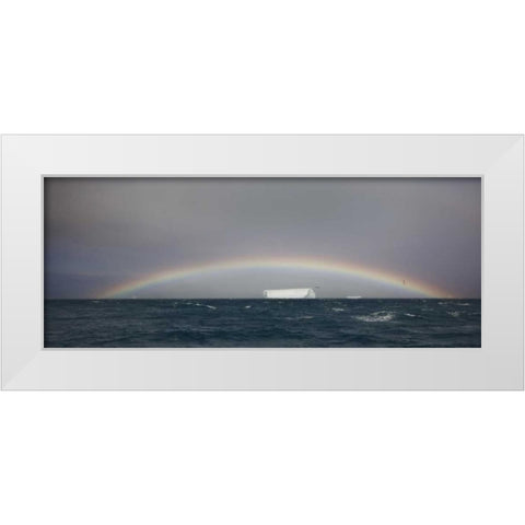 Antarctica, A tabular iceberg under a low rainbow White Modern Wood Framed Art Print by Grall, Don
