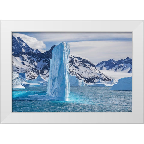Antarctica-South Georgia Island-Coopers Bay Iceberg and mountains at sunrise  White Modern Wood Framed Art Print by Jaynes Gallery