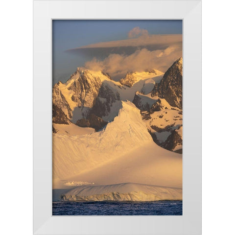 Antarctica-South Georgia Island-Coopers Bay Iceberg and mountains at sunrise  White Modern Wood Framed Art Print by Jaynes Gallery