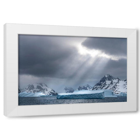 Antarctica-South Georgia Island Sunbeams light up icebergs  White Modern Wood Framed Art Print by Jaynes Gallery
