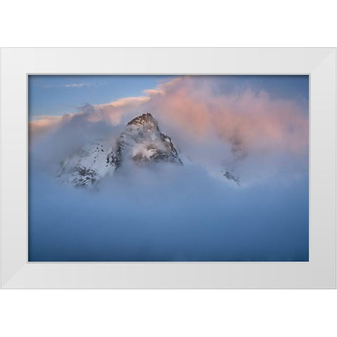 Antarctica-South Georgia Island-Stromness Bay Cloud-covered mountain at sunset  White Modern Wood Framed Art Print by Jaynes Gallery