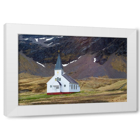 Southern Ocean-South Georgia-King Edward Cove-Grytviken-Grytviken whaling station-Church White Modern Wood Framed Art Print by Goff, Ellen B.
