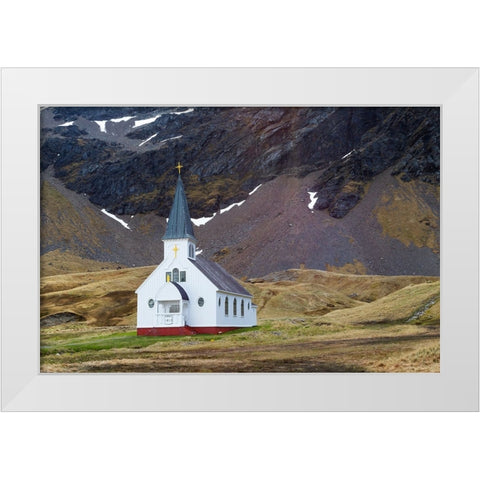 Southern Ocean-South Georgia-King Edward Cove-Grytviken-Grytviken whaling station-Church White Modern Wood Framed Art Print by Goff, Ellen B.
