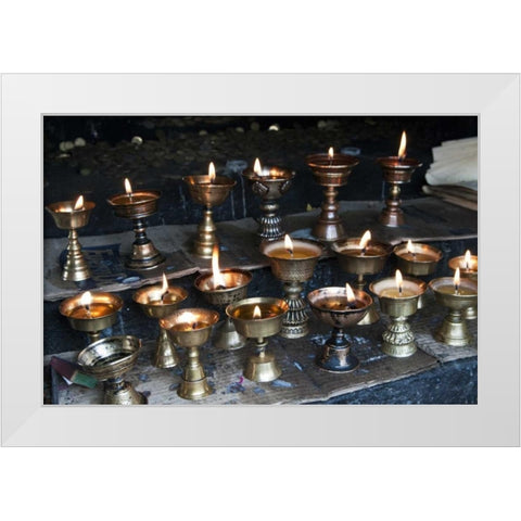 Bhutan, Dochu La Yak butter candles White Modern Wood Framed Art Print by Kirkland, Dennis