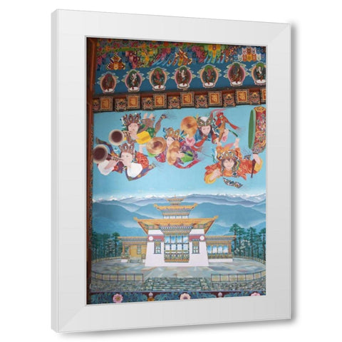 Bhutan, Dochu La Zangto Pelri Lhakhang temple White Modern Wood Framed Art Print by Kirkland, Dennis