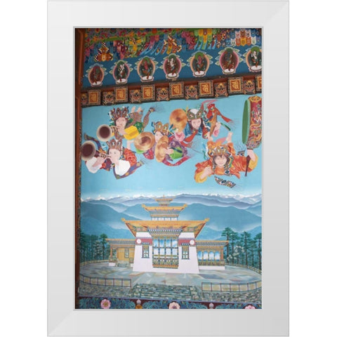 Bhutan, Dochu La Zangto Pelri Lhakhang temple White Modern Wood Framed Art Print by Kirkland, Dennis