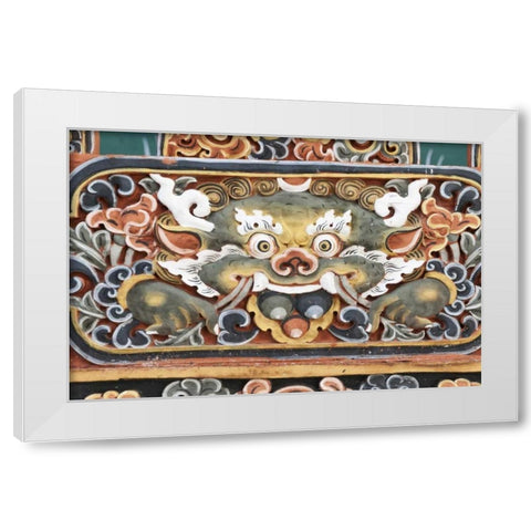 Bhutan, Punakha Punakha Dzong temple woodwork White Modern Wood Framed Art Print by Kirkland, Dennis