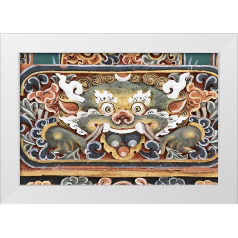 Bhutan, Punakha Punakha Dzong temple woodwork White Modern Wood Framed Art Print by Kirkland, Dennis