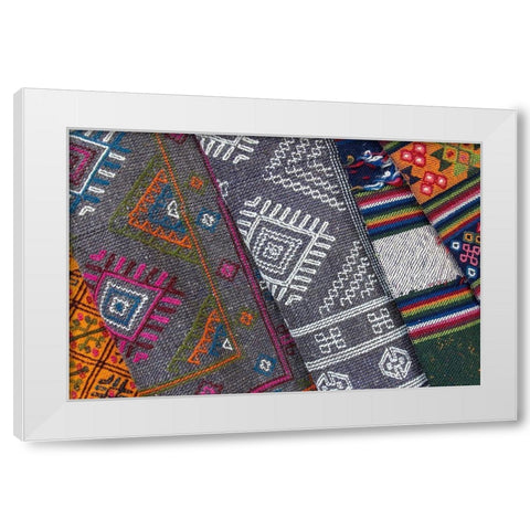 Bhutan-Thimphu Traditional Bhutanese hand woven textiles-wool White Modern Wood Framed Art Print by Hopkins, Cindy Miller