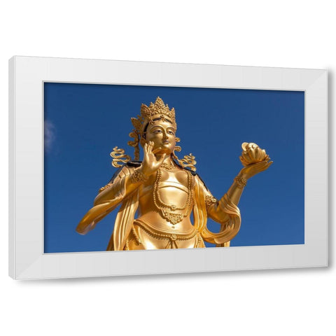 Bhutan-Thimphu Kuensel Phodrang-aka Buddha Point-Golden Bodhisattva statue White Modern Wood Framed Art Print by Hopkins, Cindy Miller