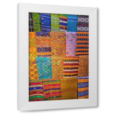 Bhutan-Thimphu Traditional colorful and ornate hand woven textiles White Modern Wood Framed Art Print by Hopkins, Cindy Miller