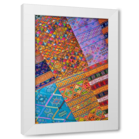 Bhutan-Thimphu Traditional colorful and ornate hand woven textiles White Modern Wood Framed Art Print by Hopkins, Cindy Miller