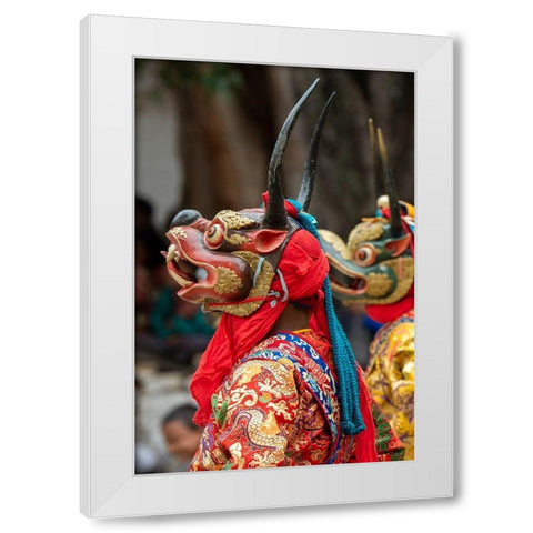 Bhutan-Punakha Dzong Punakha Drubchen Festival-masked dancers White Modern Wood Framed Art Print by Hopkins, Cindy Miller