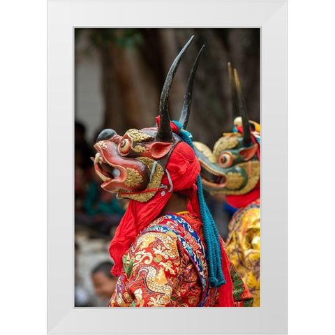 Bhutan-Punakha Dzong Punakha Drubchen Festival-masked dancers White Modern Wood Framed Art Print by Hopkins, Cindy Miller