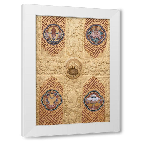 Bhutan Ornate golden door detail White Modern Wood Framed Art Print by Hopkins, Cindy Miller