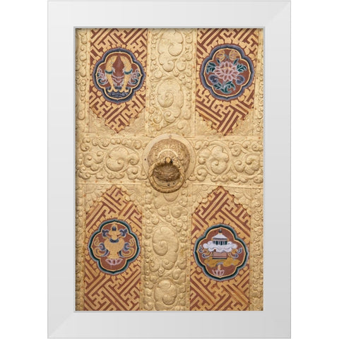 Bhutan Ornate golden door detail White Modern Wood Framed Art Print by Hopkins, Cindy Miller
