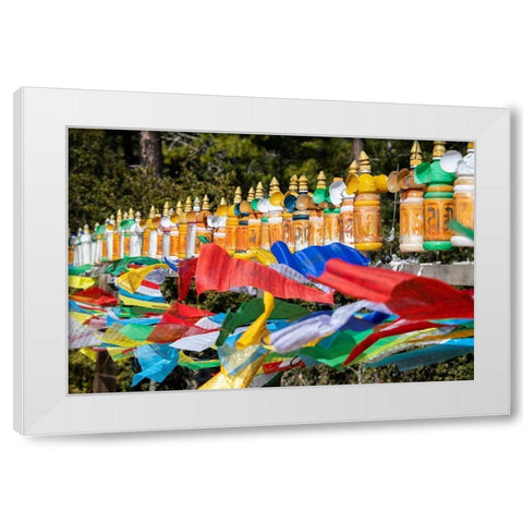 Bhutan-Paro Colorful prayer wheels and flags along the hiking trail to the Tigers Nest Monastery White Modern Wood Framed Art Print by Hopkins, Cindy Miller