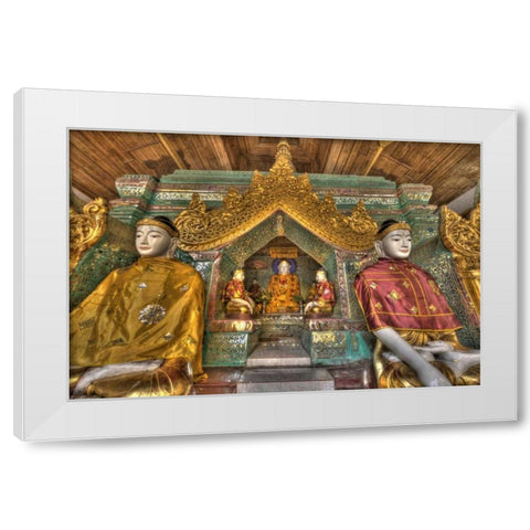 Myanmar, Yangon Buddhas in Shwedagon Temple White Modern Wood Framed Art Print by Zuckerman, Jim