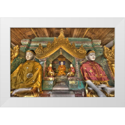 Myanmar, Yangon Buddhas in Shwedagon Temple White Modern Wood Framed Art Print by Zuckerman, Jim