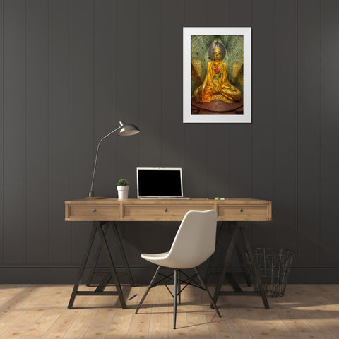 Myanmar, Yangon Buddha in Shwedagon Temple White Modern Wood Framed Art Print by Zuckerman, Jim