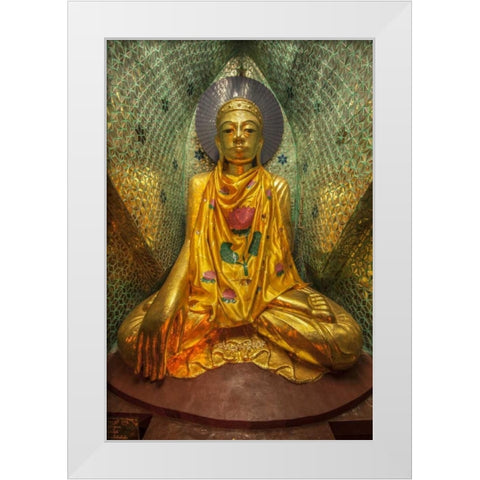 Myanmar, Yangon Buddha in Shwedagon Temple White Modern Wood Framed Art Print by Zuckerman, Jim