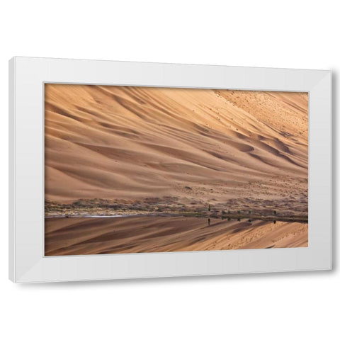 China, Badain Jaran Dune and trees by a lake White Modern Wood Framed Art Print by Anon, Ellen