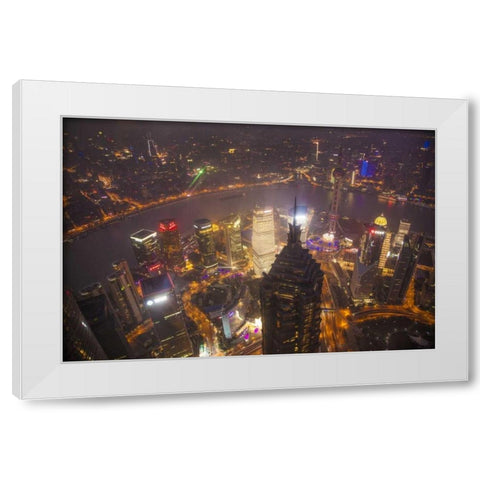 China, Shanghai Downtown buildings at night White Modern Wood Framed Art Print by Zuckerman, Jim
