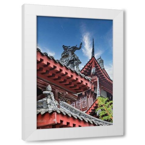 Asia-China-Sichuan Province-Cheng Du-Temple Rooftop White Modern Wood Framed Art Print by Looney, Hollice