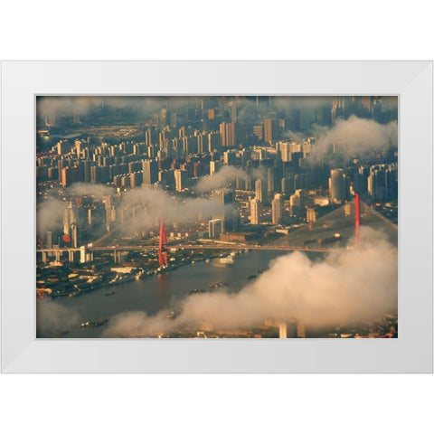 Aerial view of Shanghai-China White Modern Wood Framed Art Print by Su, Keren
