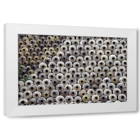 Big pile of wine jars in a winery-Zhejiang Province-China White Modern Wood Framed Art Print by Su, Keren