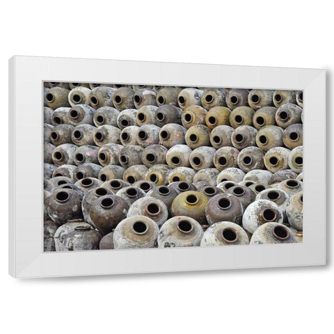 Big pile of wine jars in a winery-Zhejiang Province-China White Modern Wood Framed Art Print by Su, Keren