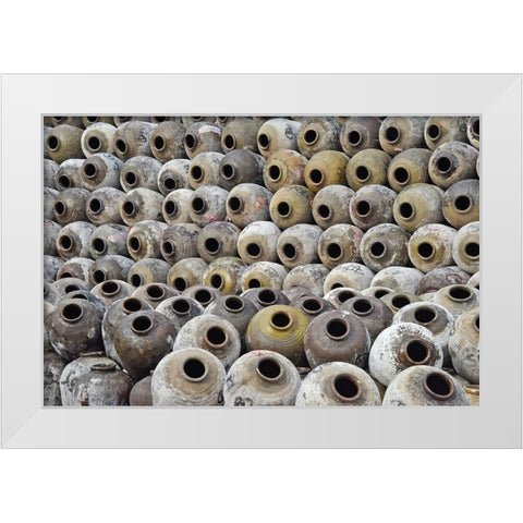Big pile of wine jars in a winery-Zhejiang Province-China White Modern Wood Framed Art Print by Su, Keren