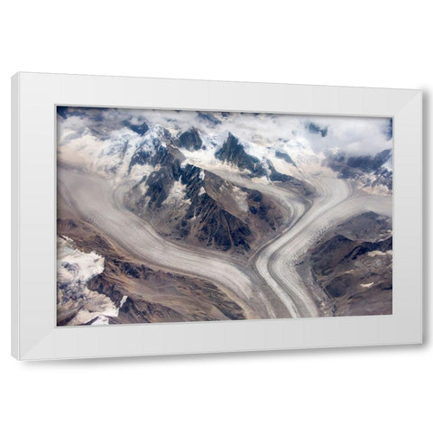 Aerial view of snow mountain and glacier on Tibetan Plateau-China White Modern Wood Framed Art Print by Su, Keren