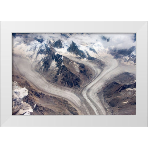 Aerial view of snow mountain and glacier on Tibetan Plateau-China White Modern Wood Framed Art Print by Su, Keren