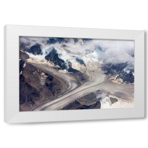 Aerial view of snow mountain and glacier on Tibetan Plateau-China White Modern Wood Framed Art Print by Su, Keren