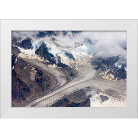 Aerial view of snow mountain and glacier on Tibetan Plateau-China White Modern Wood Framed Art Print by Su, Keren
